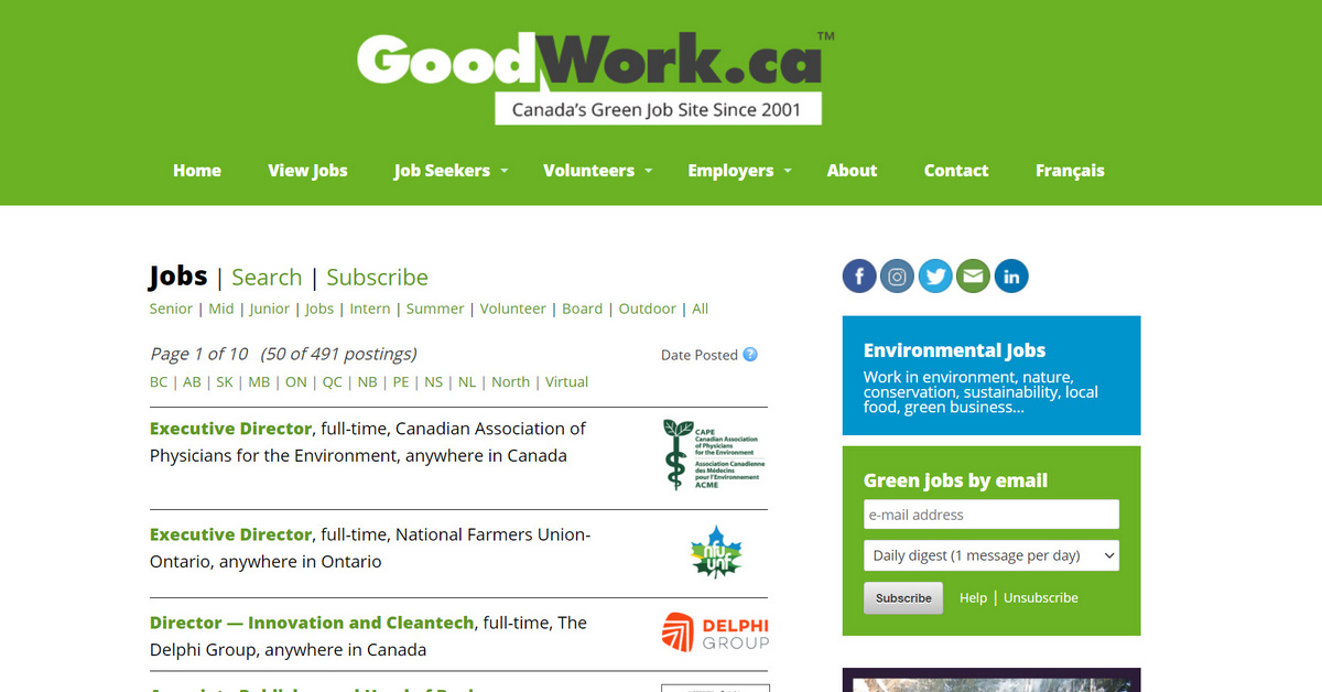 Environmental Jobs Green Jobs Conservation Jobs Goodwork Ca